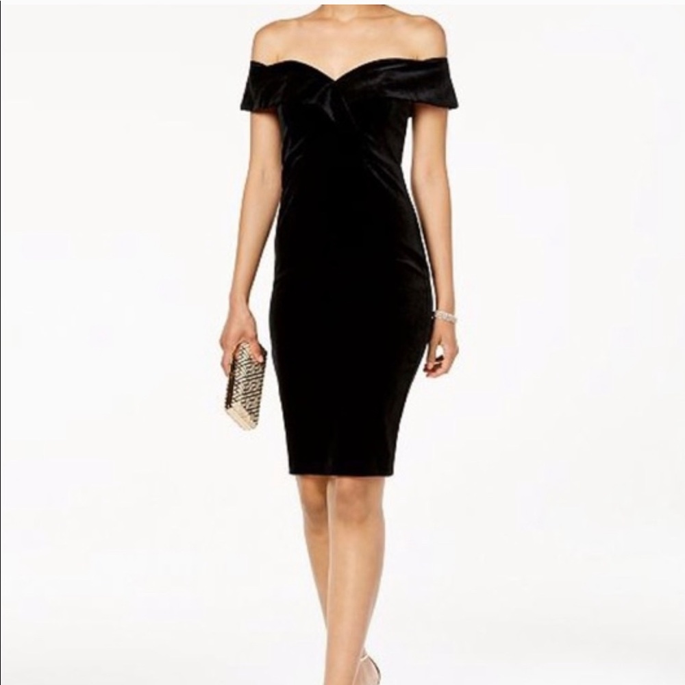 Bardot black velvet midi dress